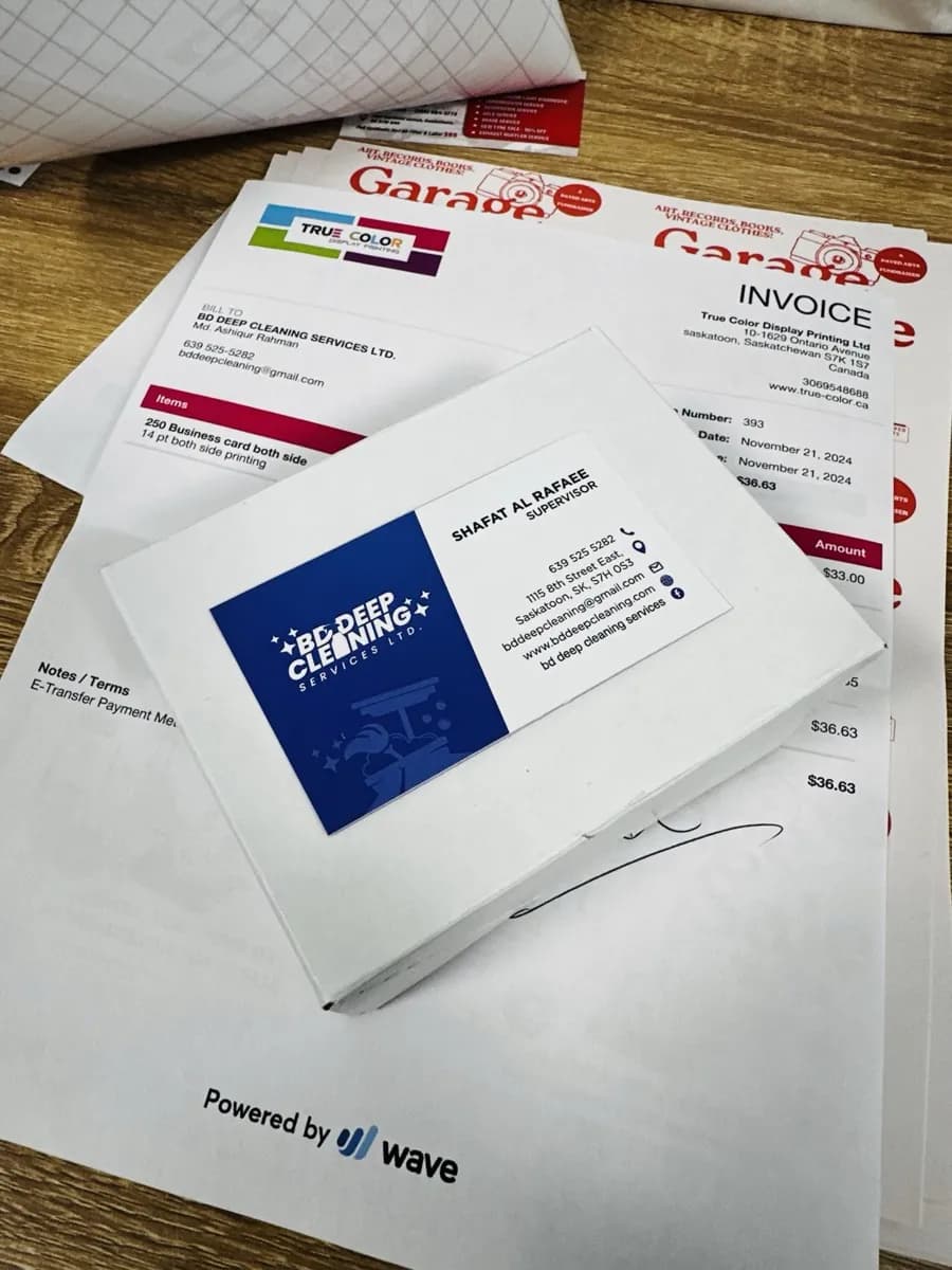 Business cards printed for BD Deep Cleaning, Saskatoon