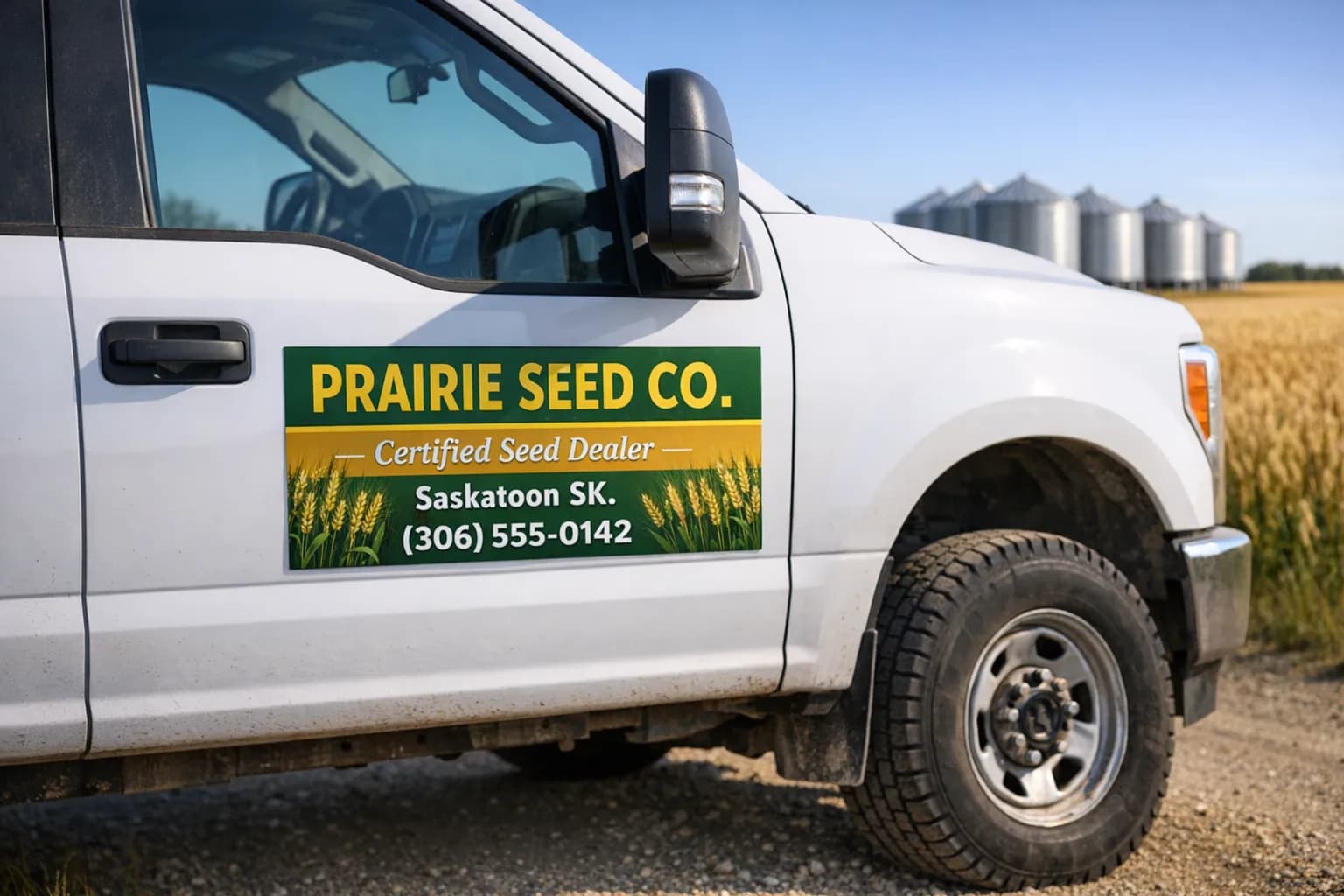 Farm Truck Door Magnet — Vehicle Magnet design example for Saskatchewan businesses — True Color Display Printing