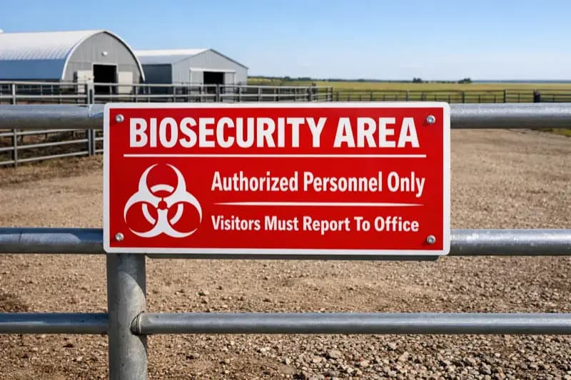 Biosecurity Warning Sign — Coroplast Sign design example for Saskatchewan businesses — True Color Display Printing
