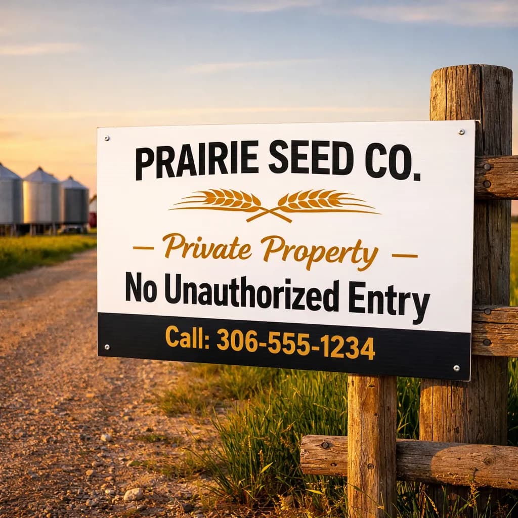 Farm Gate ID Sign — Coroplast Sign design example for Saskatchewan businesses — True Color Display Printing