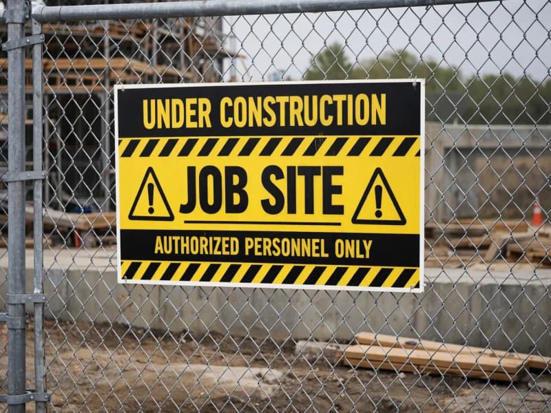 Construction job site coroplast sign printed in Saskatoon — True Color Display Printing, Saskatoon SK