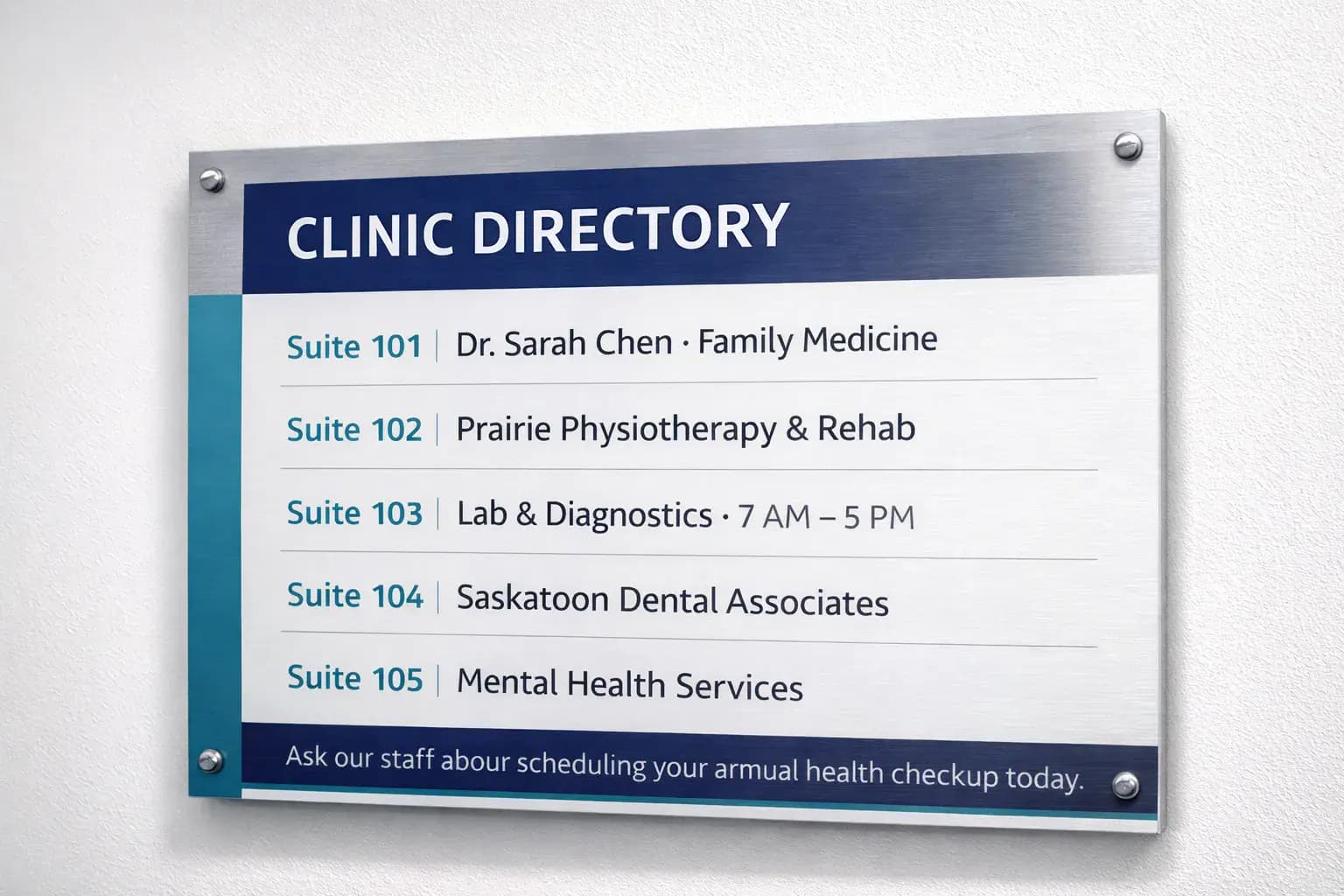 ACP Clinic Directory — ACP Sign design example for Saskatchewan businesses — True Color Display Printing