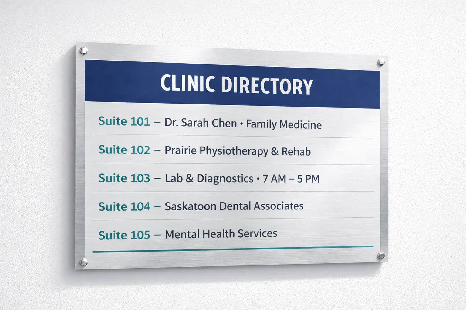 Lobby Directory Panel — ACP Sign design example for Saskatchewan businesses — True Color Display Printing