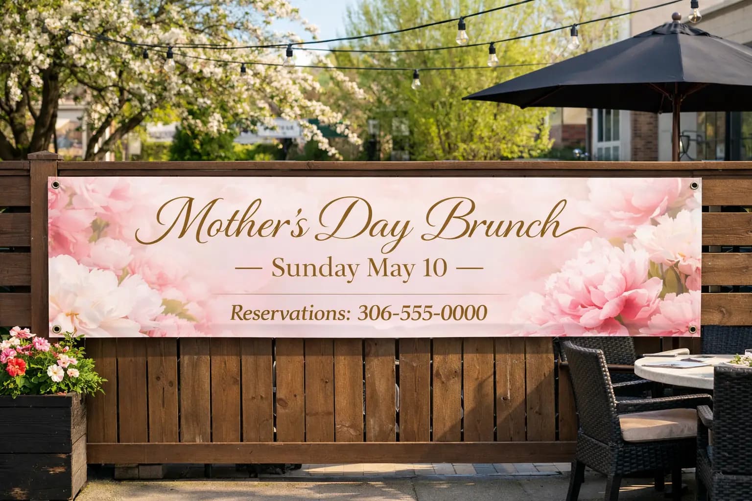Mother's Day vinyl banner for restaurant brunch event — True Color Display Printing, Saskatoon SK