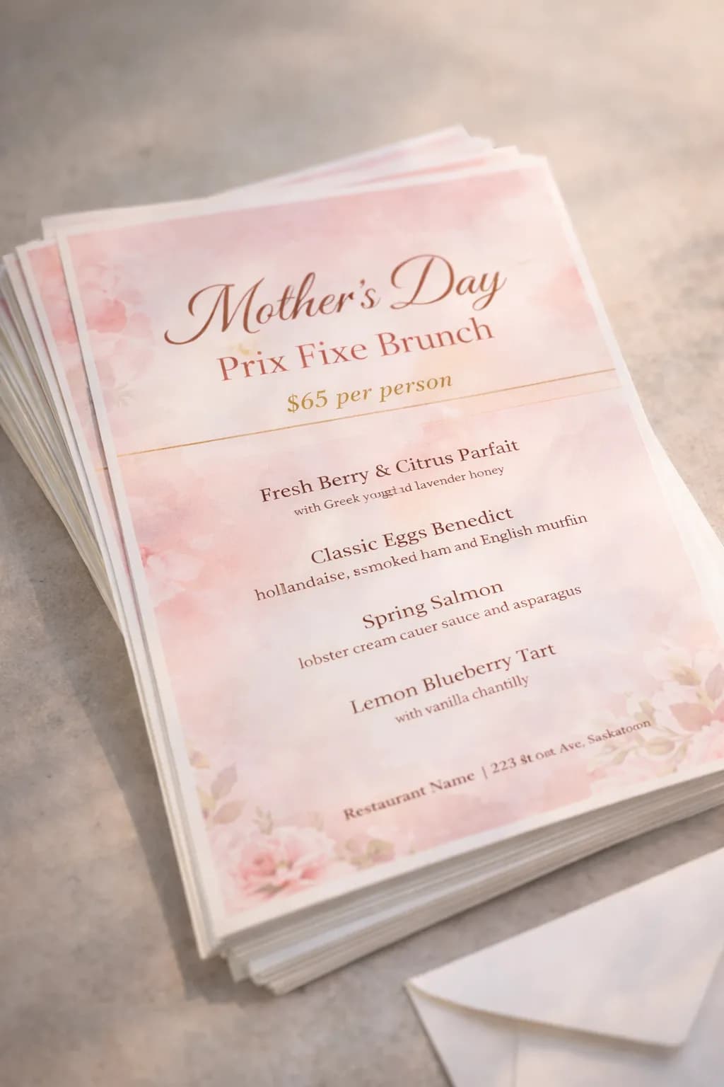 Mother's Day brunch menu flyer for Saskatoon restaurant — True Color Display Printing