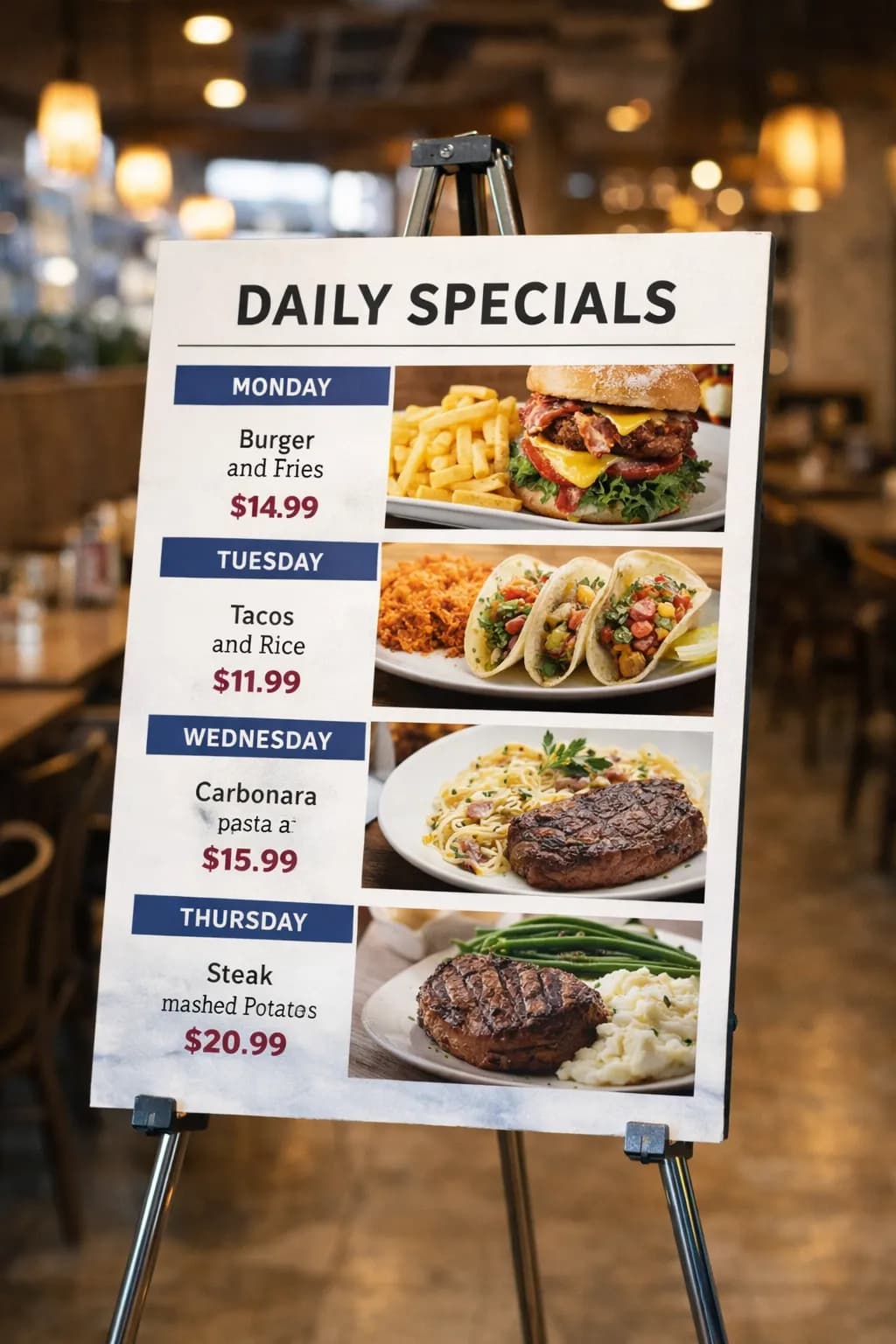Restaurant daily specials foamboard display printed in Saskatoon — True Color Display Printing, Saskatoon SK