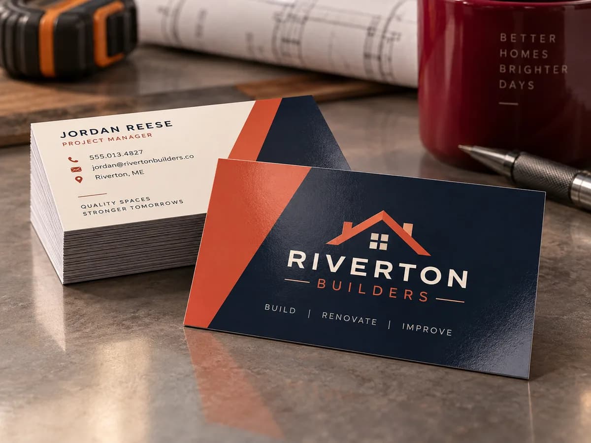 Illustrative Electric orange/navy trades-business design on smooth gloss stock