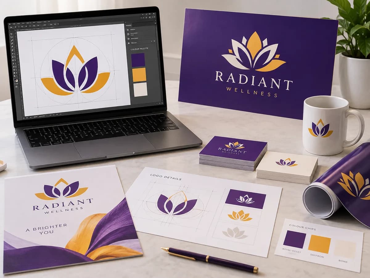 Illustrative Original logo vector curves, colour chips and layout detail with generous space