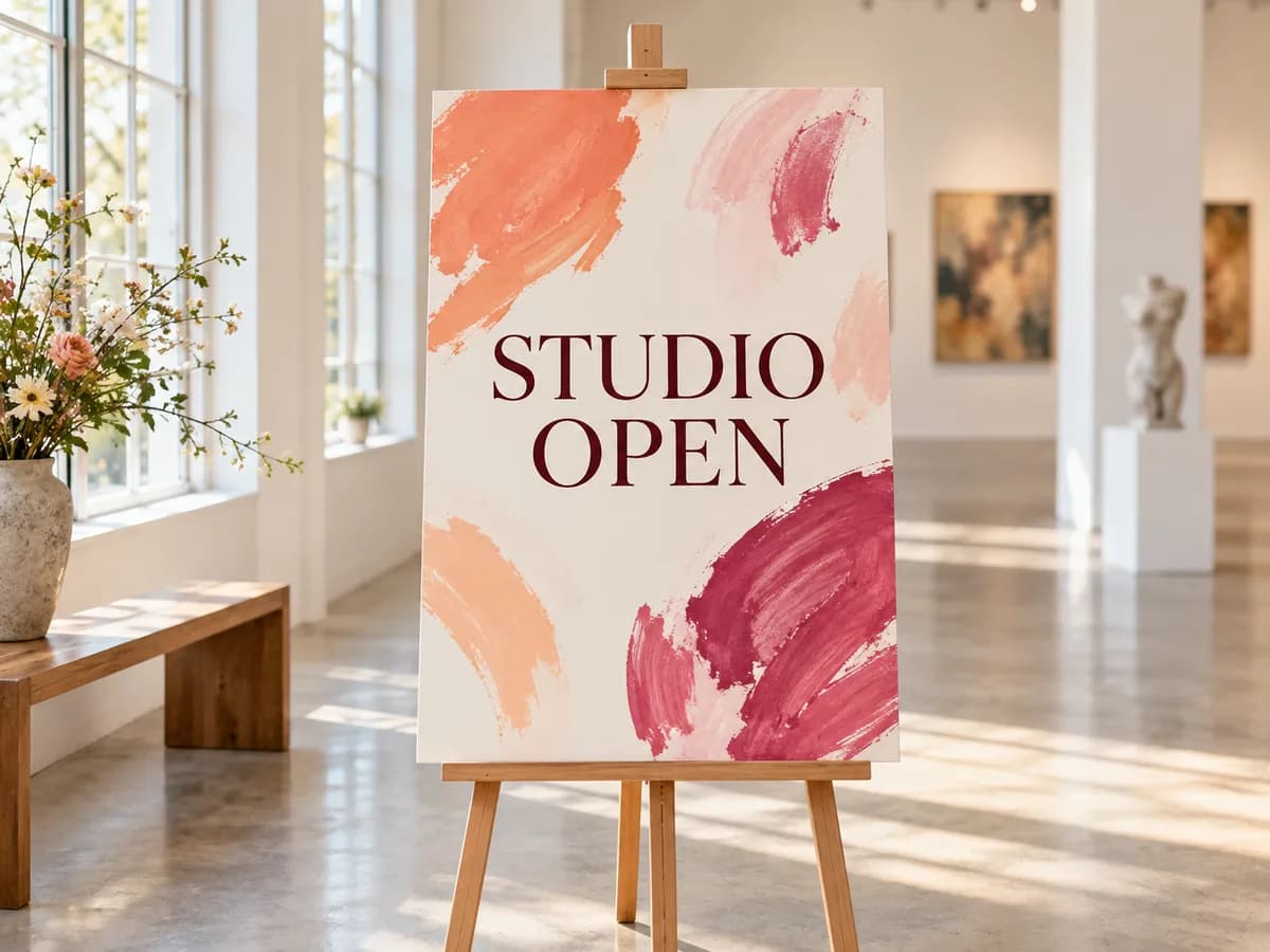 Illustrative Indoor fictional botanical exhibition display on easel, full panel shown