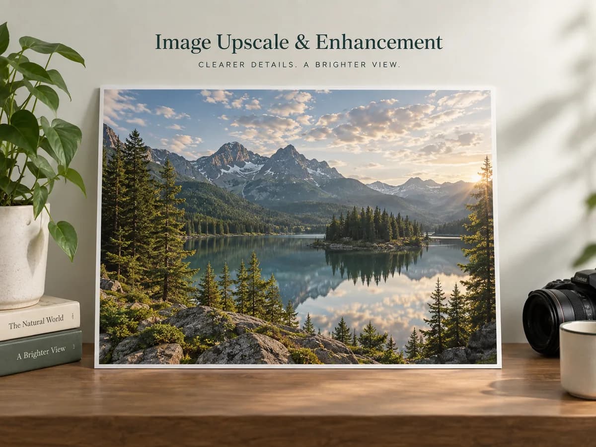 Illustrative Print-size preview of same original landscape image on a matte poster mockup