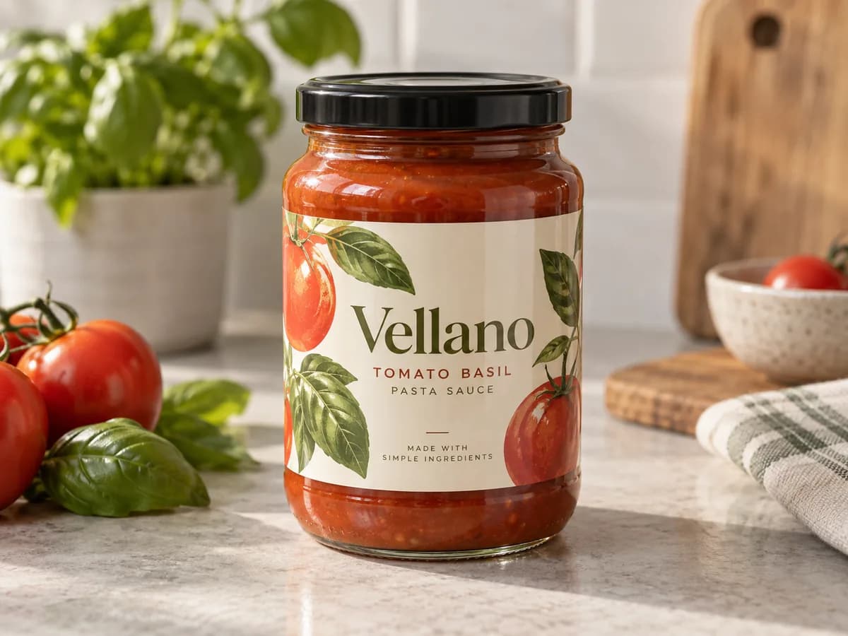 Illustrative Gloss label edge conforming smoothly to cylindrical jar, no paper fibres