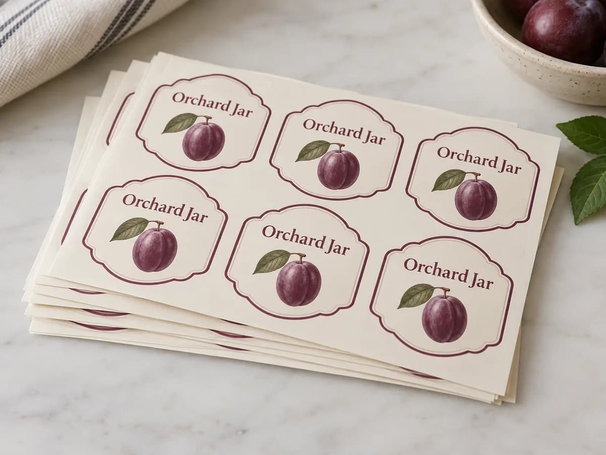 Illustrative Alternate plum/cream bulk label artwork as flat sheets; actual roll reference held pending specification