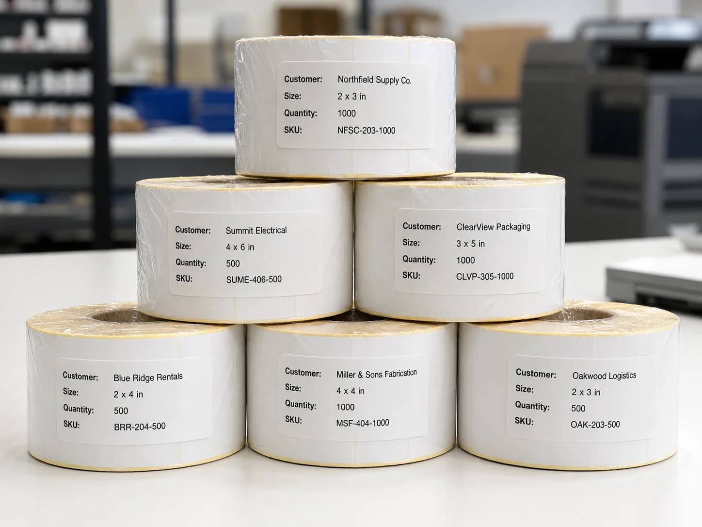roll labels bulk stack