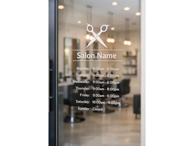 window decal salon hours