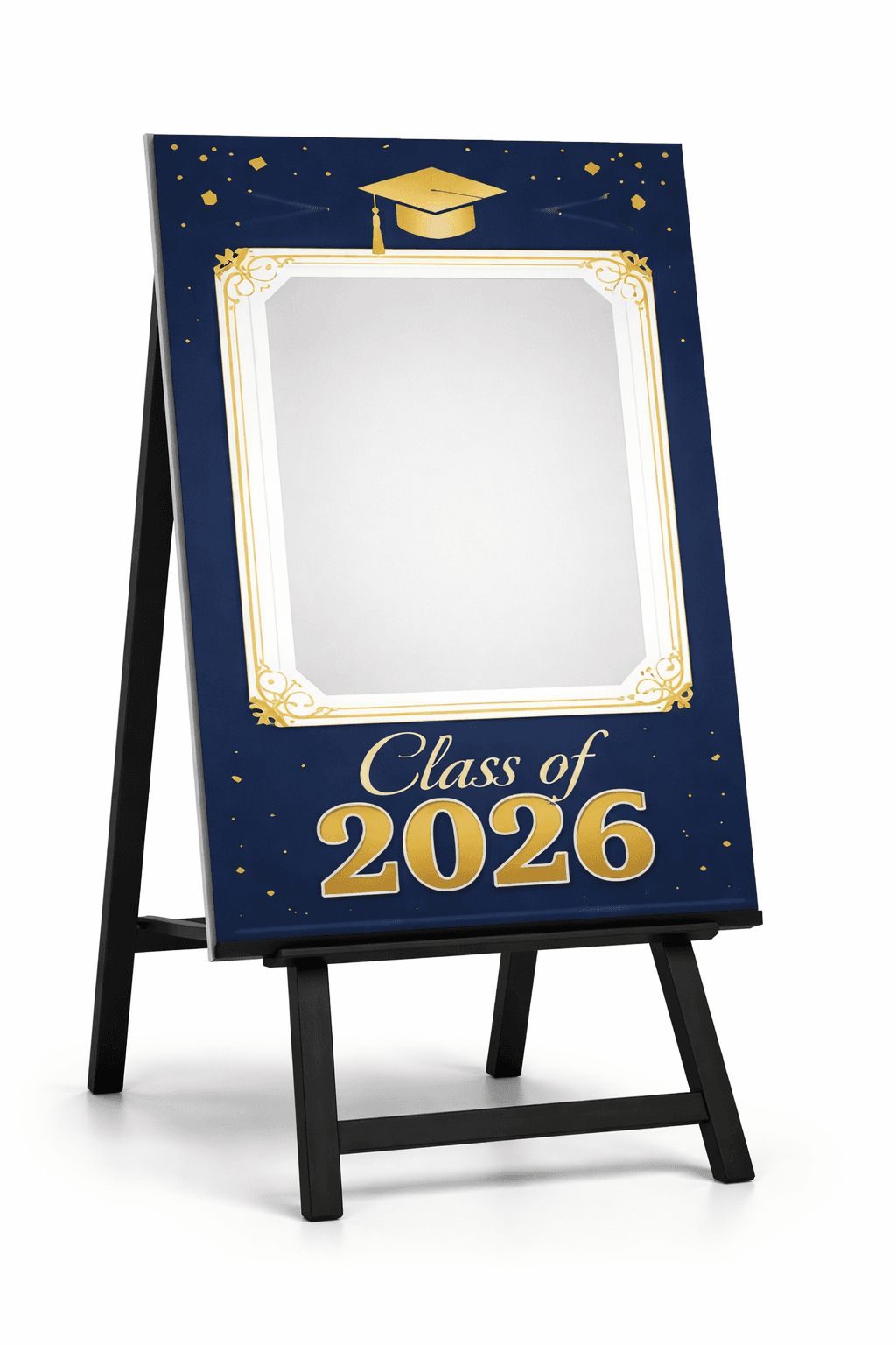 Classic navy and gold graduation banner with grad cap — Congratulations Class of 2026