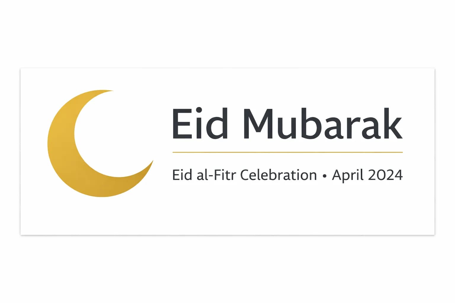 Modern Minimal — white gold crescent Eid Mubarak banner