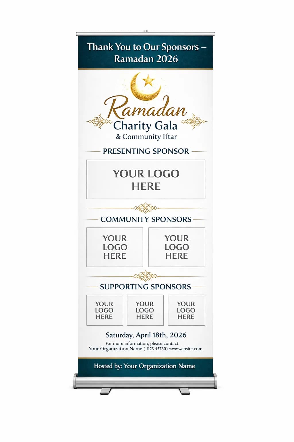 Sponsor recognition wall retractable banner for Ramadan charity gala