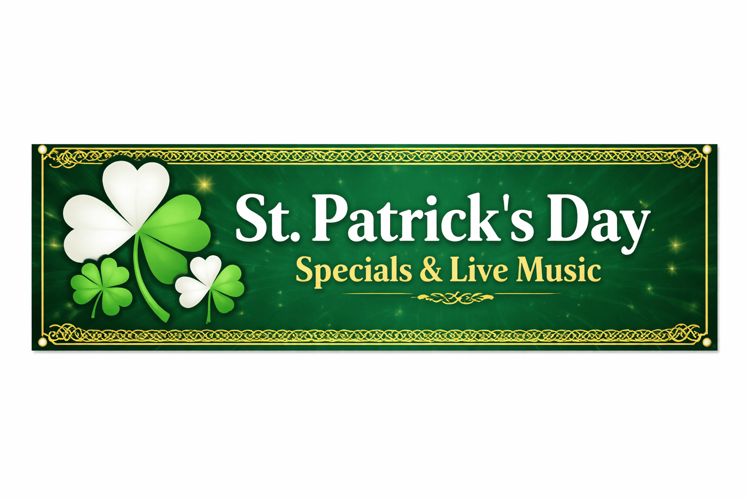 Classic shamrock St. Patrick's Day vinyl banner — green with white shamrocks