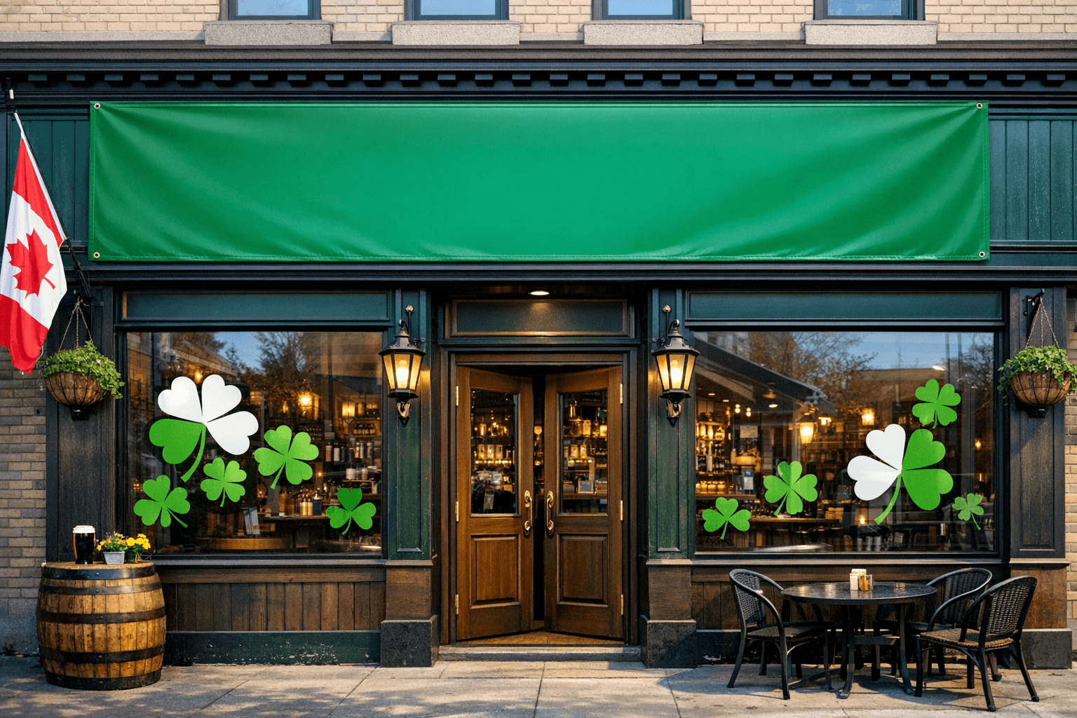 St. Patrick's Day banners and window decals printed in Saskatoon by True Color Display Printing