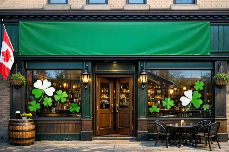 St. Patrick's Day banners and window decals printed in Saskatoon by True Color Display Printing