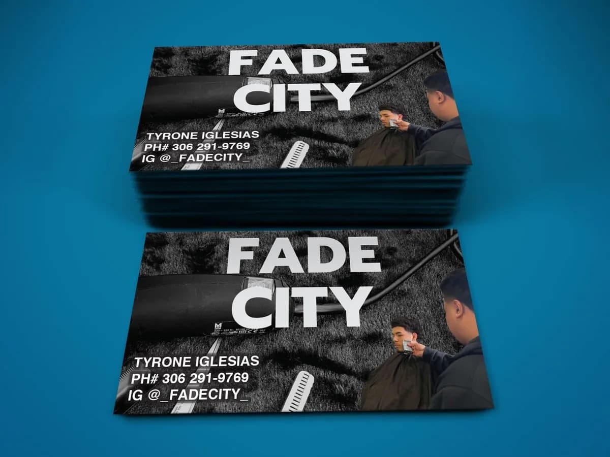 Fade City barber business cards printed in Saskatoon by True Color