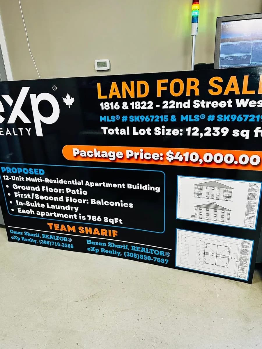 eXp Realty land for sale development sign printed in Saskatoon