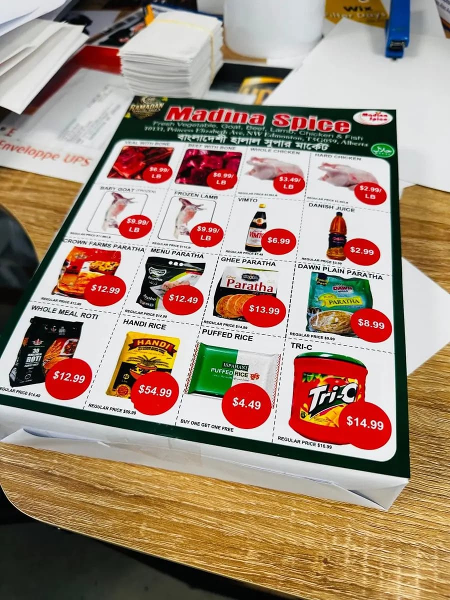 Madina Spice grocery store flyers printed in Saskatoon by True Color