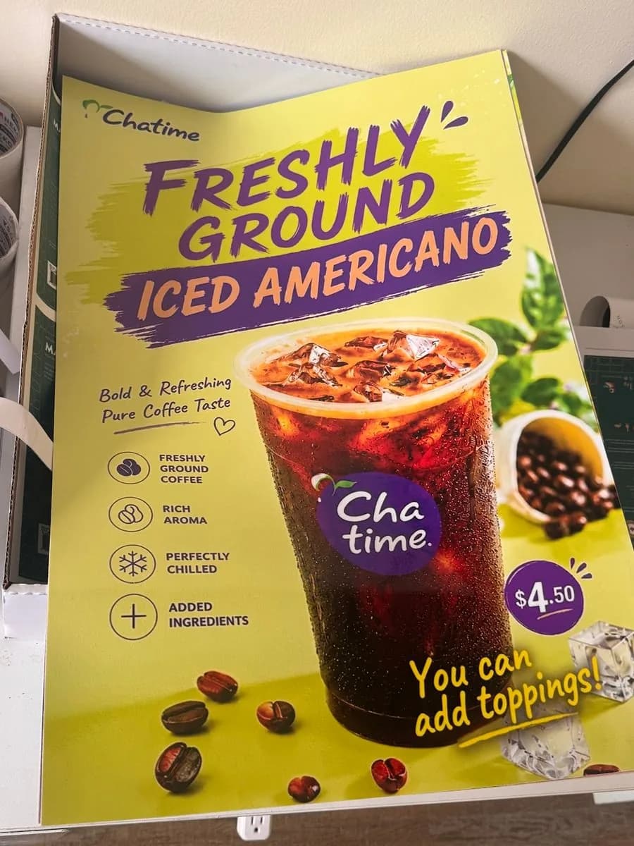 Chatime iced americano promo poster board printed in Saskatoon