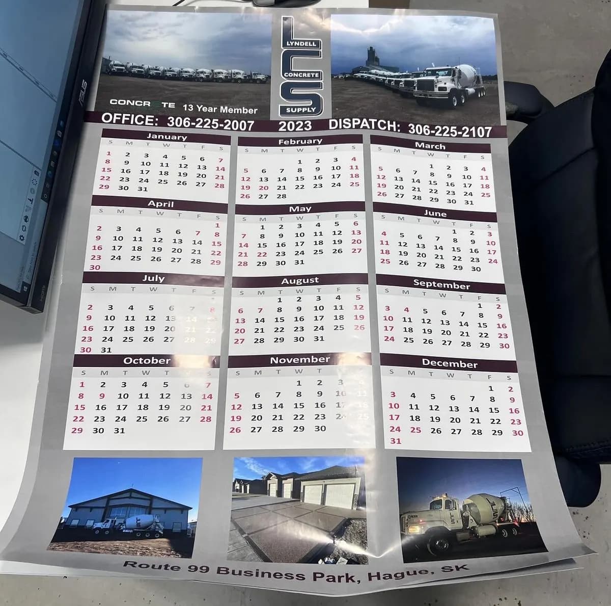 Custom trucking company wall calendars printed by True Color Saskatoon