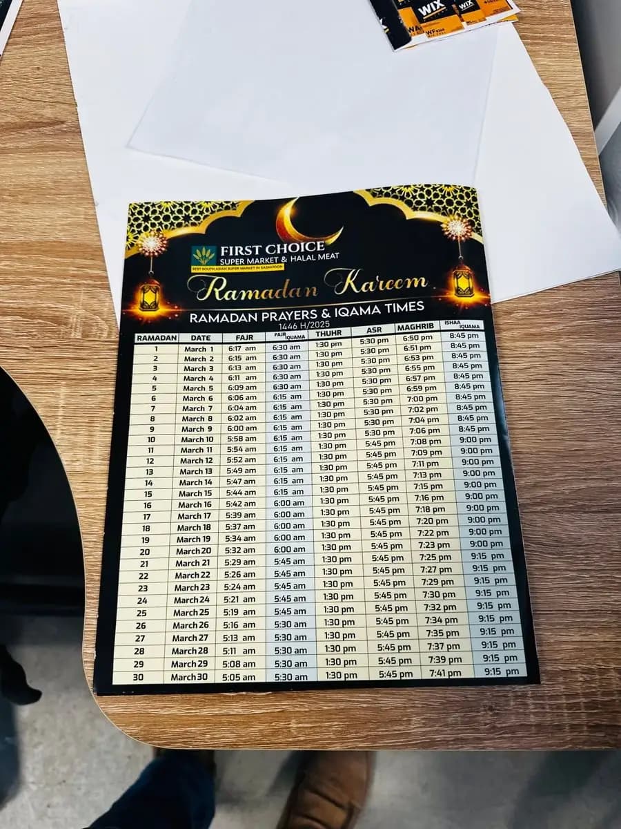 Ramadan prayer time calendar magnets printed in Saskatoon by True Color
