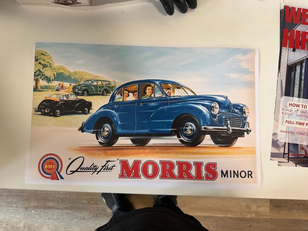 Vintage Morris Minor art print reproduction printed in Saskatoon