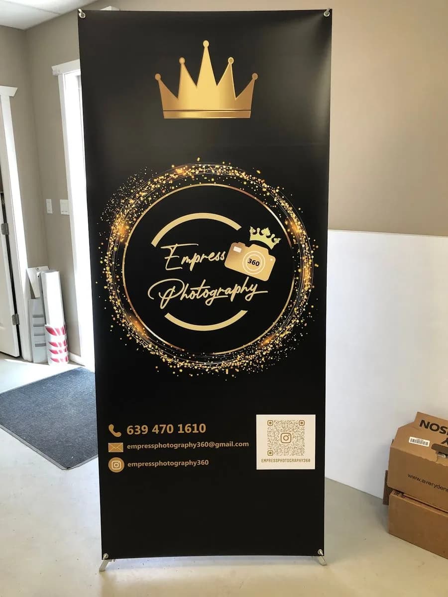 Express Photography black and gold retractable banner printed in Saskatoon