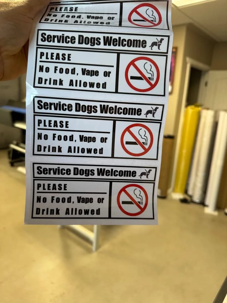 Service dogs welcome facility signs batch printed in Saskatoon