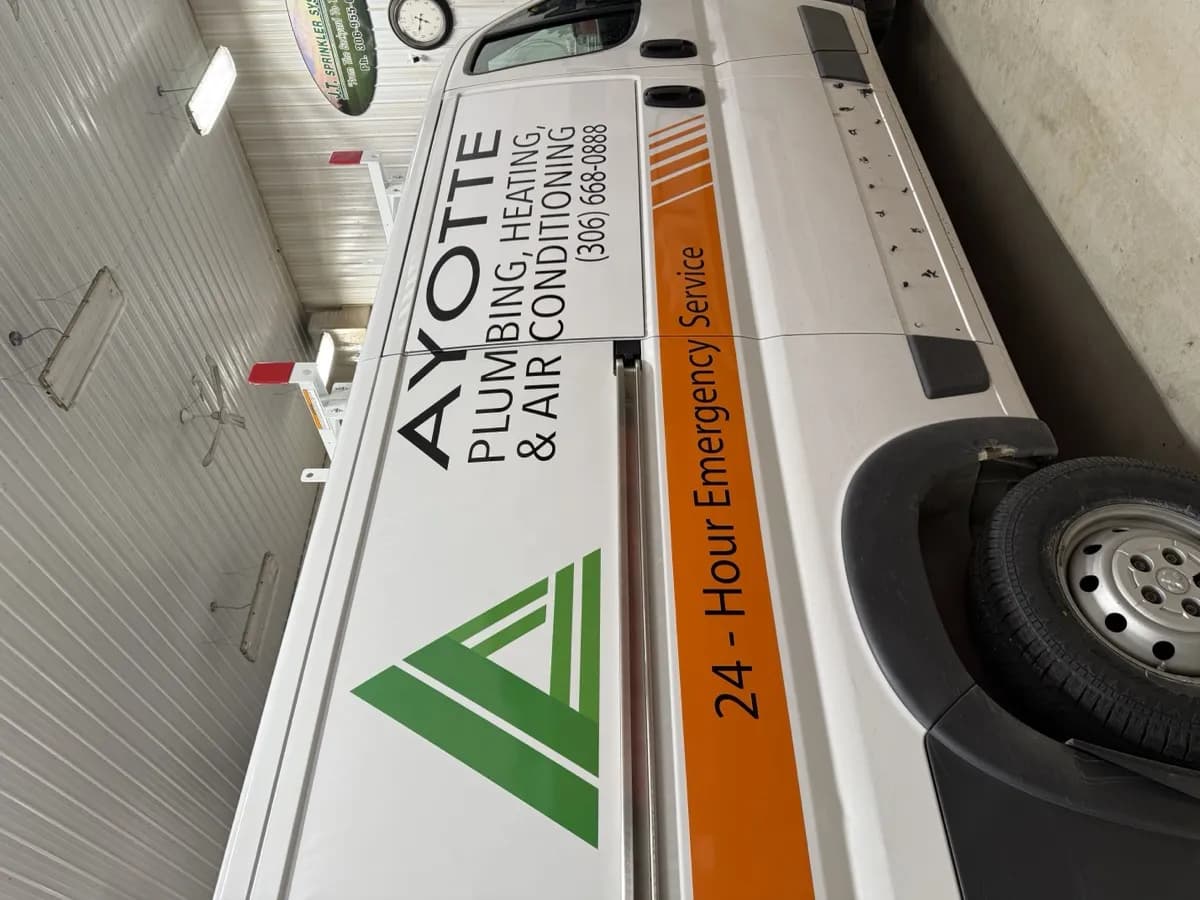 Full Side Vinyl — Ayotte Service Van — Vehicle printing by True Color Display Printing, Saskatoon