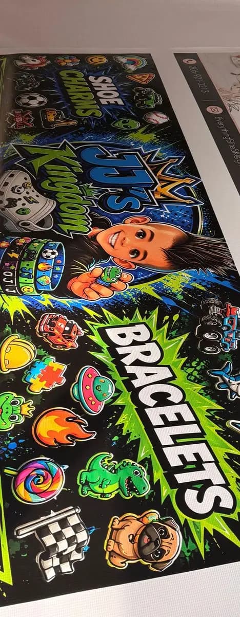 Colourful wide-format graphic during in-house print production in Saskatoon