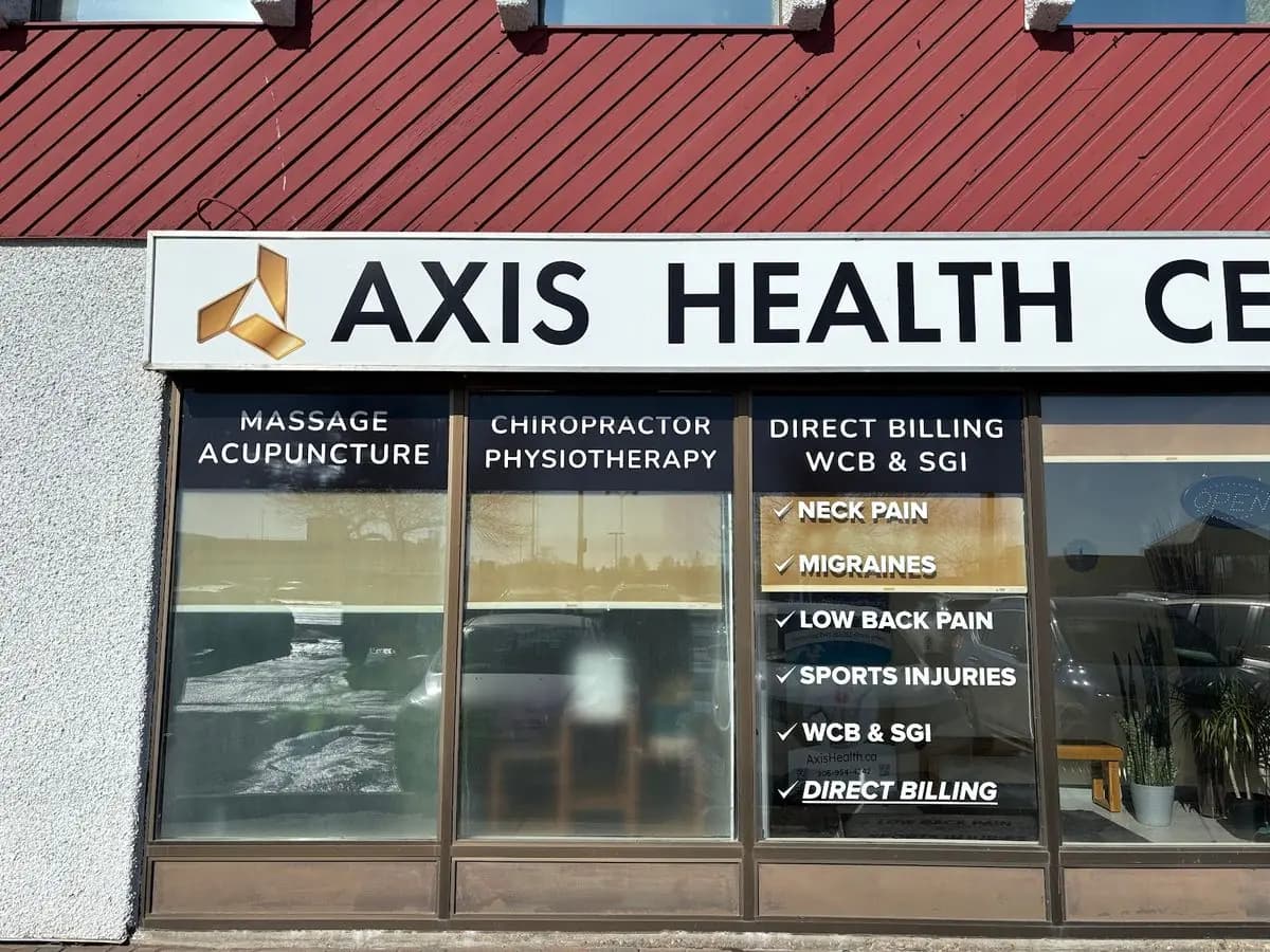 Axis Health Centre storefront window graphics installed in Saskatoon
