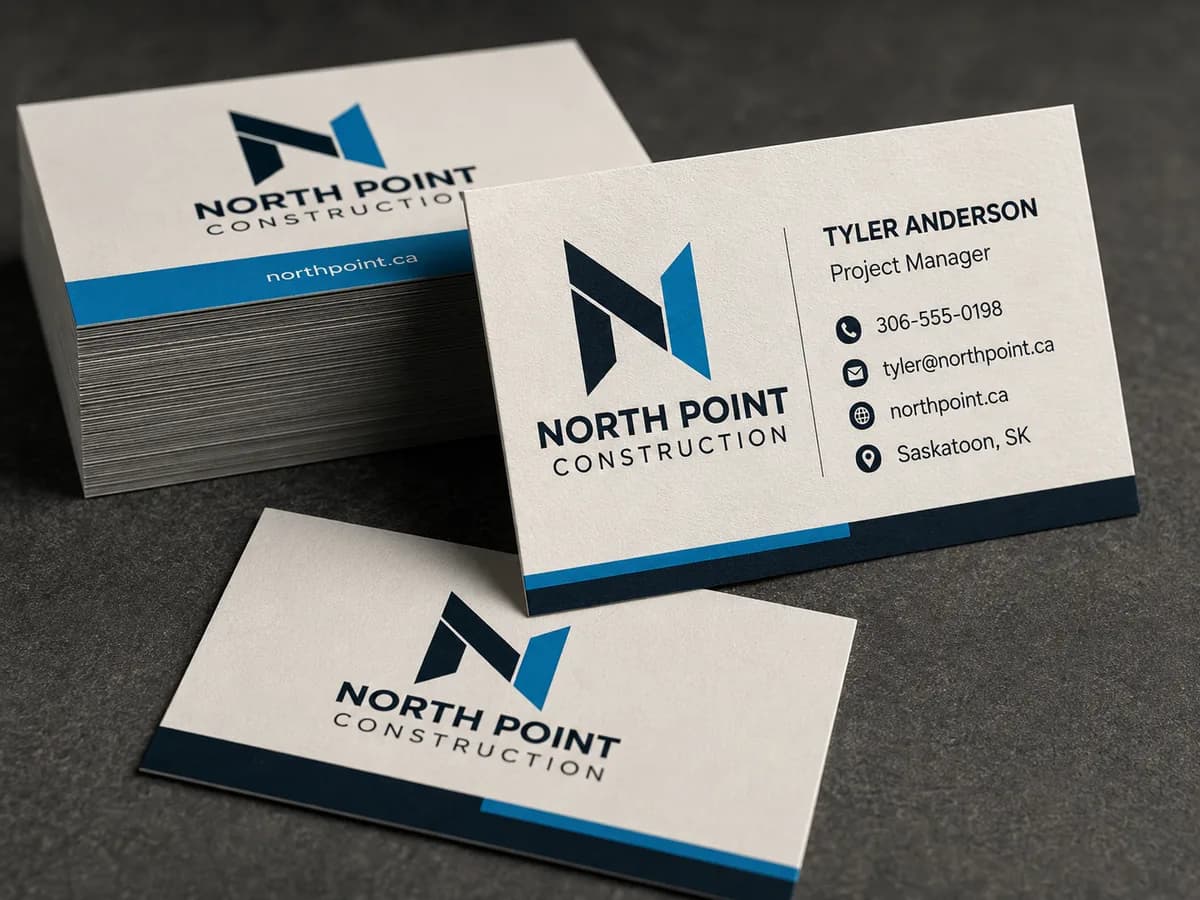 Illustrative custom logo applied to business cards printed in Saskatoon