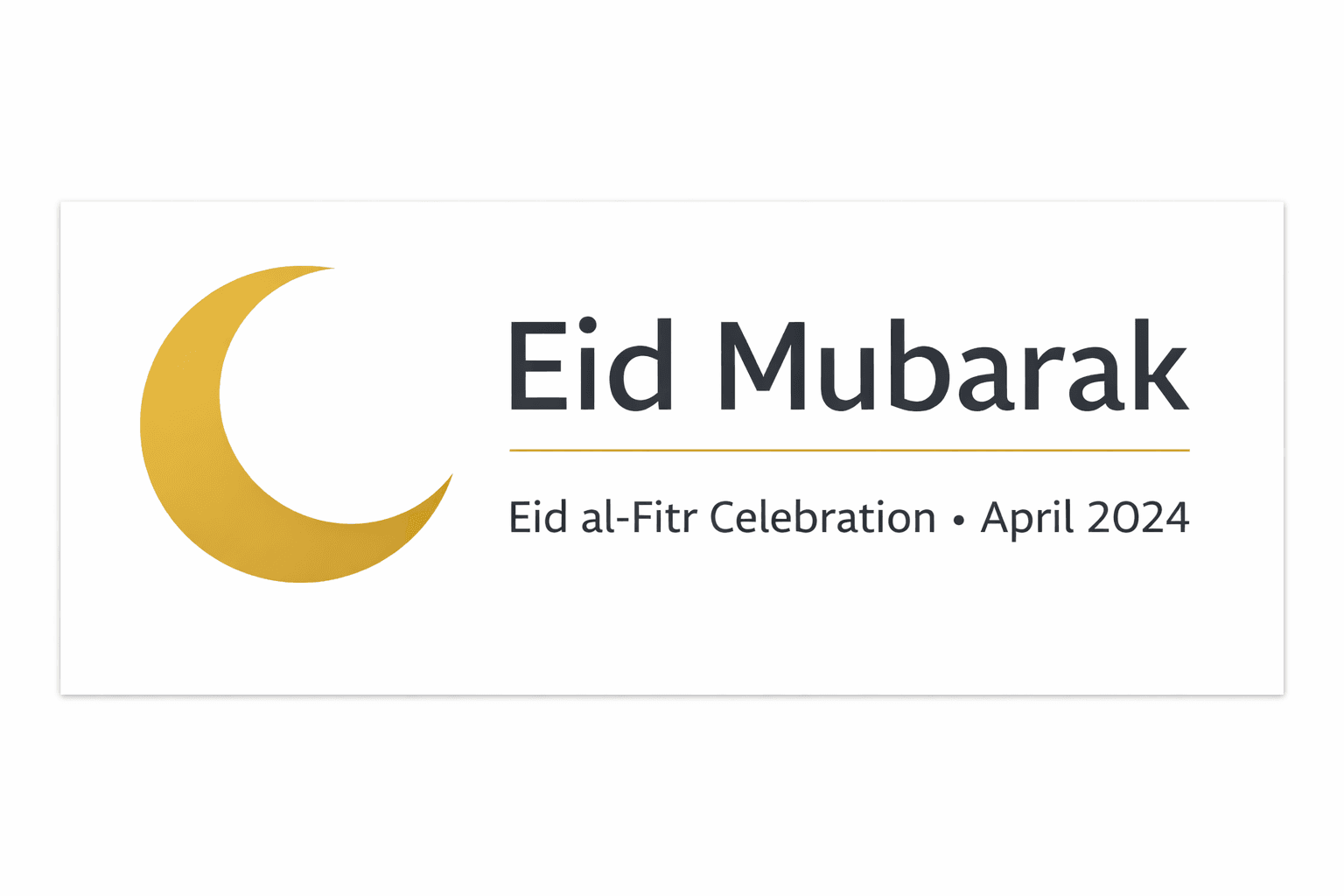 Modern Minimal — white gold crescent Eid Mubarak banner