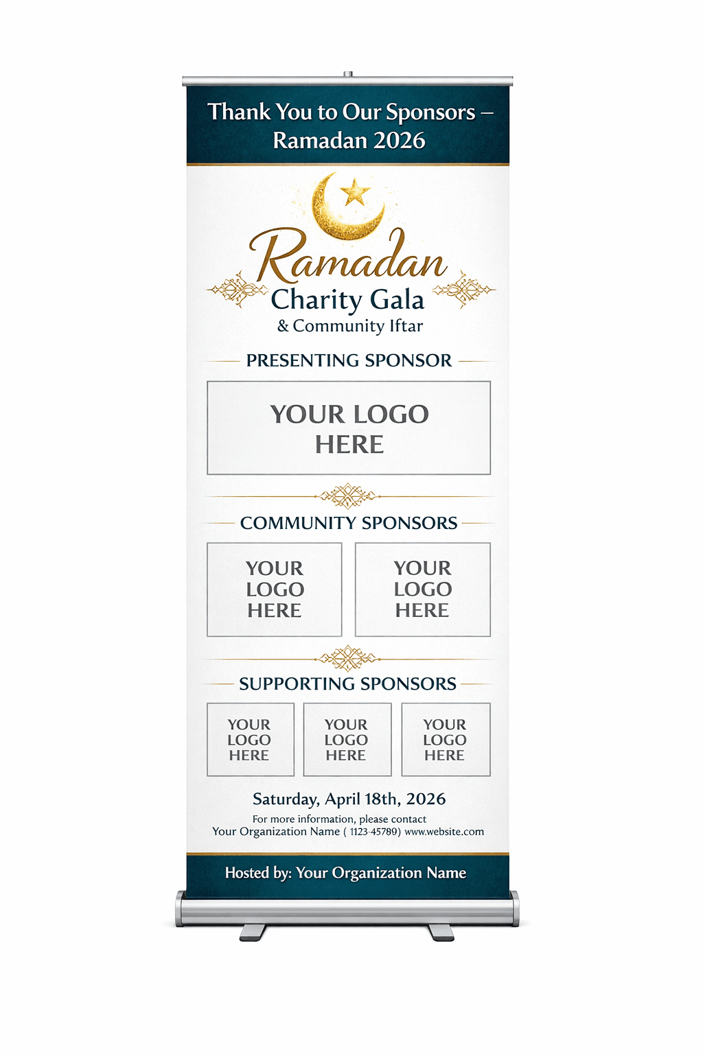 Sponsor recognition wall retractable banner for Ramadan charity gala